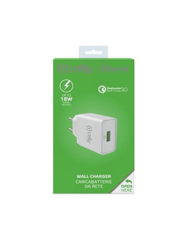 Celly TCUSBQC30WH Caricabatterie per dispositivi mobili Universale Bianco AC Ricarica rapida Interno