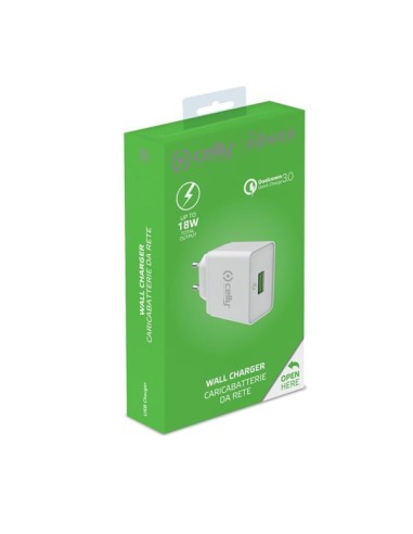 Celly TCUSBQC30WH Caricabatterie per dispositivi mobili Universale Bianco AC Ricarica rapida Interno
