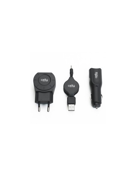 Celly UNIKO04 Caricabatterie per dispositivi mobili Telefono cellulare Nero AC, Accendisigari, USB Auto, Interno