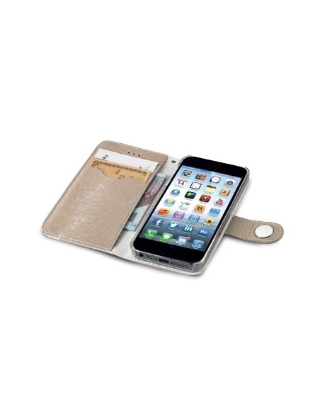 Celly ONDAIPH6GD custodia per cellulare Custodia a libro Beige, Bianco