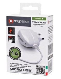 Celly T1MICROW Caricabatterie per dispositivi mobili Telefono cellulare Bianco AC Interno 2