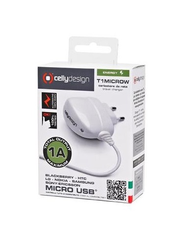 Celly T1MICROW Caricabatterie per dispositivi mobili Telefono cellulare Bianco AC Interno