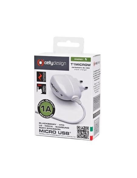 Celly T1MICROW Caricabatterie per dispositivi mobili Telefono cellulare Bianco AC Interno
