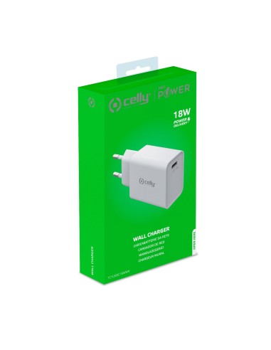Celly TC1USBC18WWH Caricabatterie per dispositivi mobili Smartphone, Orologio intelligente, Tablet Bianco AC Interno