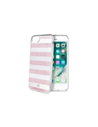 Celly STRIPES800PK custodia per cellulare 11,9 cm (4.7") Cover a guscio Rosa, Bianco