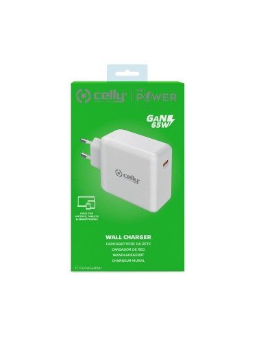 Celly TC1C65WGANWH Caricabatterie per dispositivi mobili Universale Bianco AC Interno