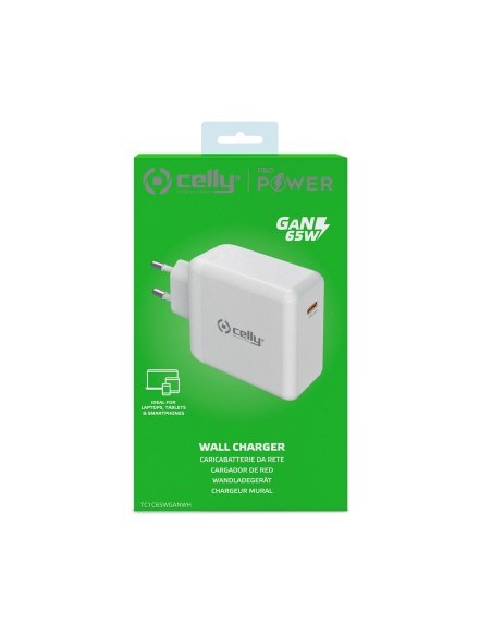 Celly TC1C65WGANWH Caricabatterie per dispositivi mobili Universale Bianco AC Interno