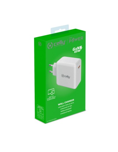 Celly TC1C65WGANWH Caricabatterie per dispositivi mobili Universale Bianco AC Interno