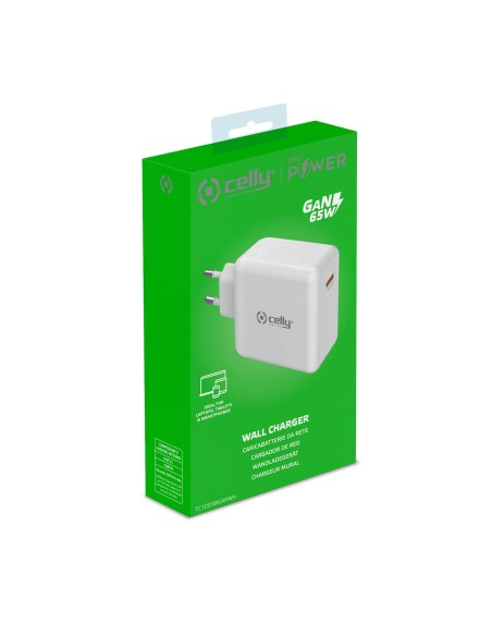 Celly TC1C65WGANWH Caricabatterie per dispositivi mobili Universale Bianco AC Interno
