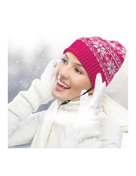 Celly CAPW01P berretto con cuffie integrate Cablato Rosa, Bianco