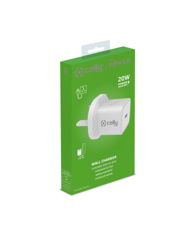 Celly TC1USBC20WUK Caricabatterie per dispositivi mobili Fotocamera, Comandi di gaming, Cuffie, Telefono cellulare, Power bank,