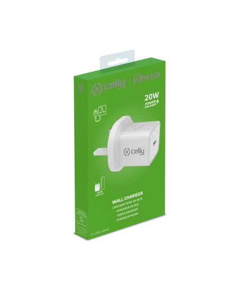 Celly TC1USBC20WUK Caricabatterie per dispositivi mobili Fotocamera, Comandi di gaming, Cuffie, Telefono cellulare, Power bank,