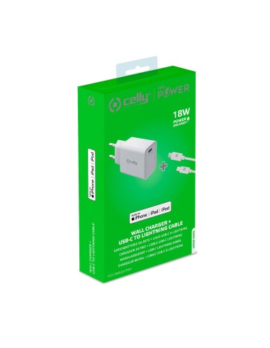 Celly TC1C18WLIGHTWH Caricabatterie per dispositivi mobili Smartphone, Orologio intelligente, Tablet Bianco AC Interno