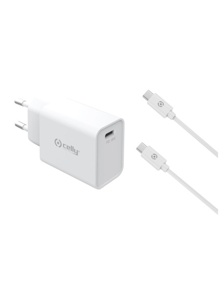 Celly TC1C18WTYPECWH Caricabatterie per dispositivi mobili Smartphone, Orologio intelligente, Tablet Bianco AC Interno