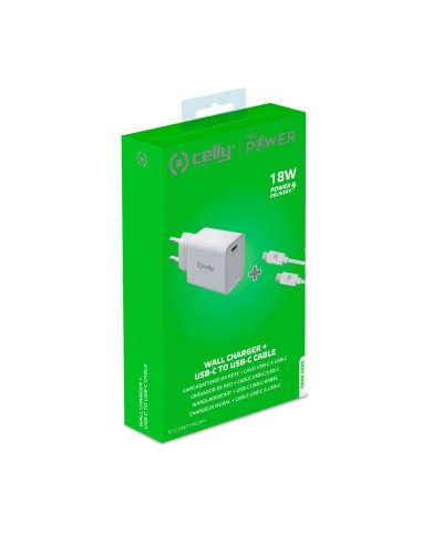 Celly TC1C18WTYPECWH Caricabatterie per dispositivi mobili Smartphone, Orologio intelligente, Tablet Bianco AC Interno