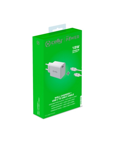 Celly TC1C18WTYPECWH Caricabatterie per dispositivi mobili Smartphone, Orologio intelligente, Tablet Bianco AC Interno