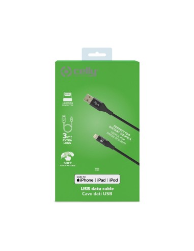 Celly USBLIGHTCOL3MBK cavo Lightning 3 m Nero