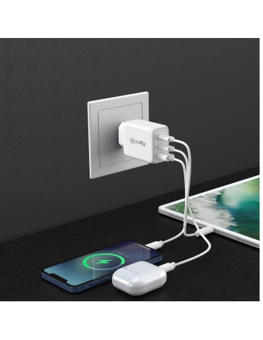 Celly TC3GAN65WWH Caricabatterie per dispositivi mobili Computer portatile, Smartphone, Tablet Bianco AC Interno
