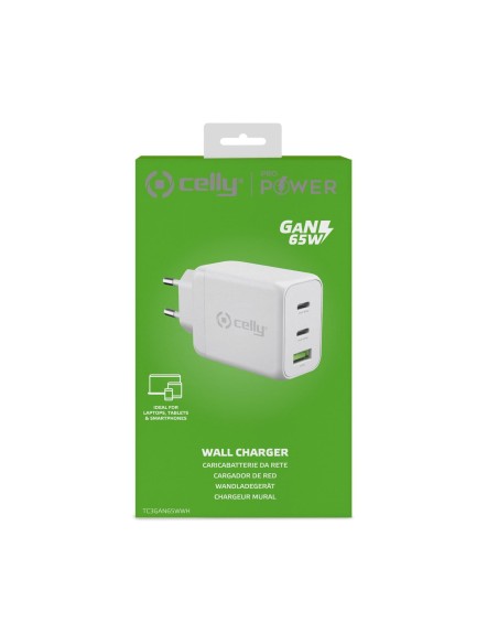 Celly TC3GAN65WWH Caricabatterie per dispositivi mobili Computer portatile, Smartphone, Tablet Bianco AC Interno Celly TC3GAN65WWH Caricabatterie per dispositivi mobili Computer portatile, Smartphone, Tablet Bianco AC Interno