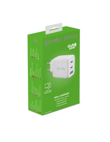 Celly TC3GAN65WWH Caricabatterie per dispositivi mobili Computer portatile, Smartphone, Tablet Bianco AC Interno