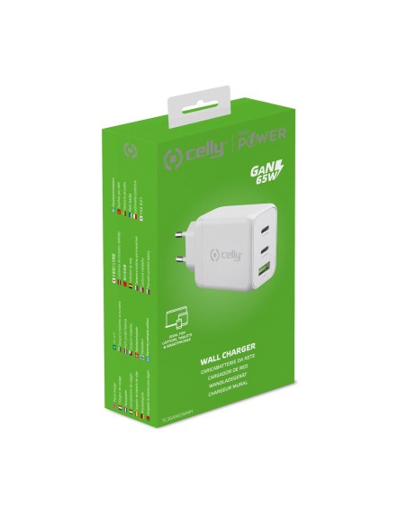 Celly TC3GAN65WWH Caricabatterie per dispositivi mobili Computer portatile, Smartphone, Tablet Bianco AC Interno Celly TC3GAN65WWH Caricabatterie per dispositivi mobili Computer portatile, Smartphone, Tablet Bianco AC Interno