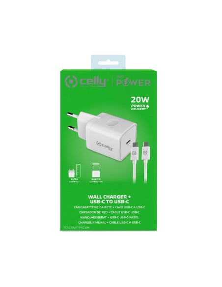 Celly TC1C20WTYPECWH Caricabatterie per dispositivi mobili Universale Bianco AC Interno