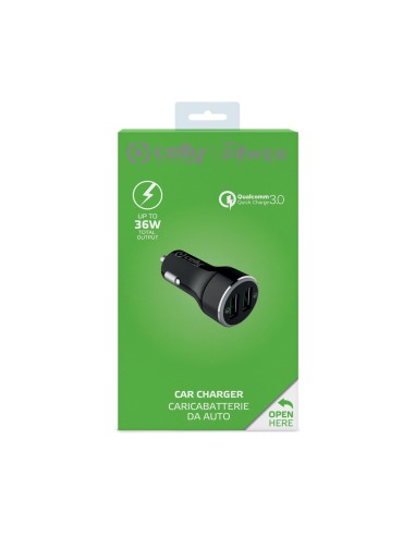 Celly CC2USBQC30BK Caricabatterie per dispositivi mobili Nero USB Ricarica rapida Auto