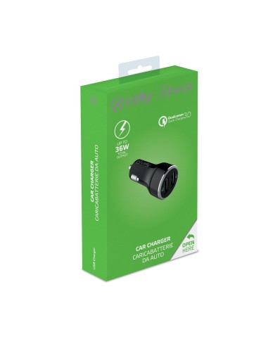 Celly CC2USBQC30BK Caricabatterie per dispositivi mobili Nero USB Ricarica rapida Auto
