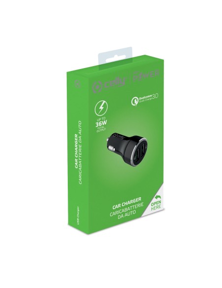 Celly CC2USBQC30BK Caricabatterie per dispositivi mobili Nero USB Ricarica rapida Auto Celly CC2USBQC30BK Caricabatterie per dispositivi mobili Nero USB Ricarica rapida Auto