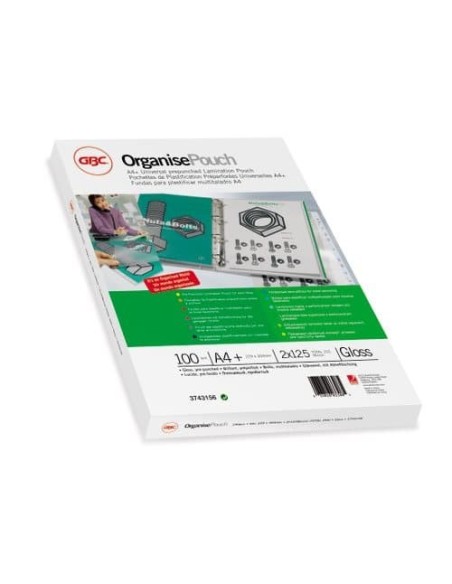 GBC ORGANISE POUCH 2X75MIC GLOSS (25) pellicola per plastificatrice 25 pz GBC ORGANISE POUCH 2X75MIC GLOSS (25) pellicola per plastificatrice 25 pz