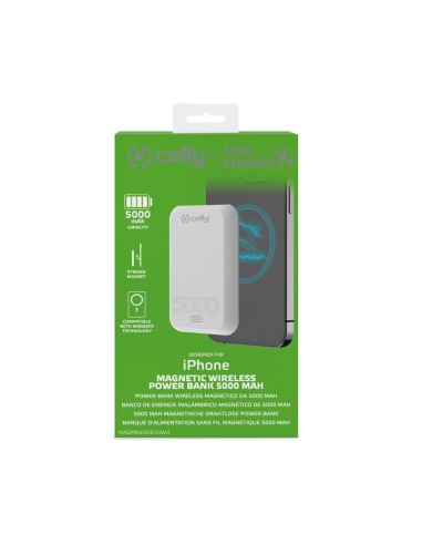 Celly MAGPB5000EVOWH batteria portatile 5000 mAh Carica wireless Bianco