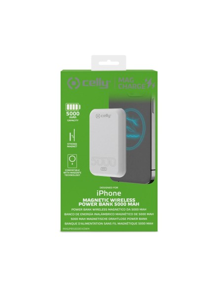 Celly MAGPB5000EVOWH batteria portatile 5000 mAh Carica wireless Bianco