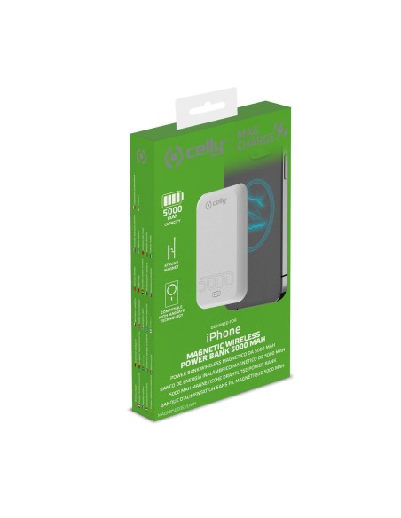 Celly MAGPB5000EVOWH batteria portatile 5000 mAh Carica wireless Bianco