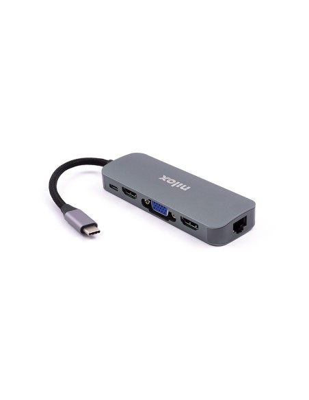 Nilox DOCKING STAT HDMI VGA PD ETH 3USB USB 3.2 Gen 1 (3.1 Gen 1) Type-C Alluminio