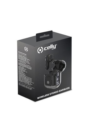 Celly SHEER Auricolare True Wireless Stereo (TWS) In-ear Musica e Chiamate Nero, Trasparente