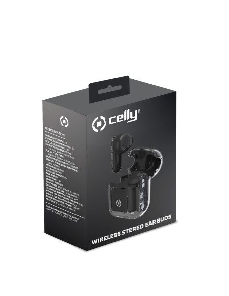 Celly SHEER Auricolare True Wireless Stereo (TWS) In-ear Musica e Chiamate Nero, Trasparente
