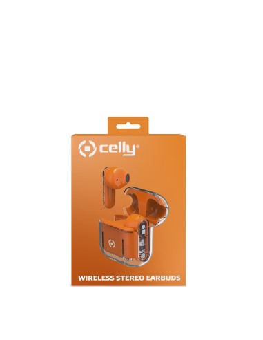Celly SHEER Auricolare True Wireless Stereo (TWS) In-ear Musica e Chiamate Arancione, Trasparente