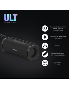 Sony ULT FIELD 1 - Speaker portatile wireless Bluetooth con ULT POWER SOUND, bassi potenti, IP67, impermeabile, antipolvere, 2
