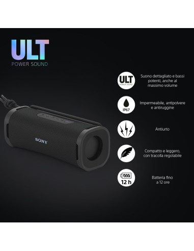 Sony ULT FIELD 1 - Speaker portatile wireless Bluetooth con ULT POWER SOUND, bassi potenti, IP67, impermeabile, antipolvere,