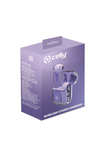 Celly SHEER Auricolare True Wireless Stereo (TWS) In-ear Musica e Chiamate Trasparente, Viola