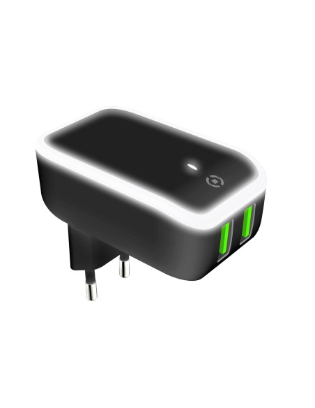 Celly TC2USBLEDBK Caricabatterie per dispositivi mobili Universale Nero, Bianco AC Interno