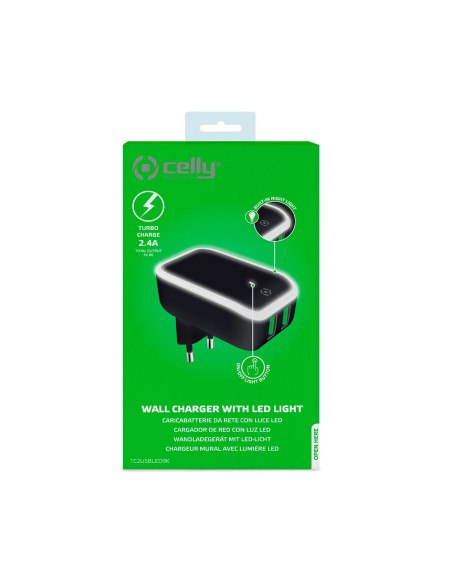 Celly TC2USBLEDBK Caricabatterie per dispositivi mobili Universale Nero, Bianco AC Interno