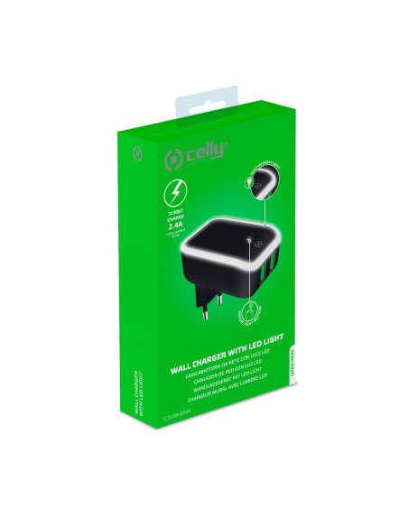 Celly TC2USBLEDBK Caricabatterie per dispositivi mobili Universale Nero, Bianco AC Interno