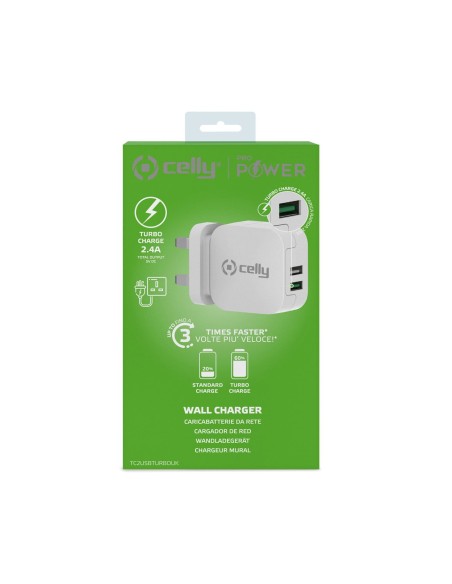 Celly TC2USBTURBOUK Caricabatterie per dispositivi mobili Fotocamera, Comandi di gaming, Cuffie, Telefono cellulare, Power