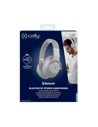 Celly ULTRABEAT ANC Auricolare Con cavo e senza cavo A Padiglione Musica e Chiamate Bluetooth Argento