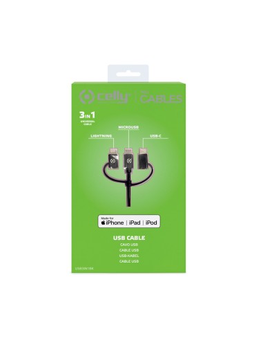 Celly USB3IN1BK cavo USB USB 2.0 1 m USB A Micro-USB B Nero