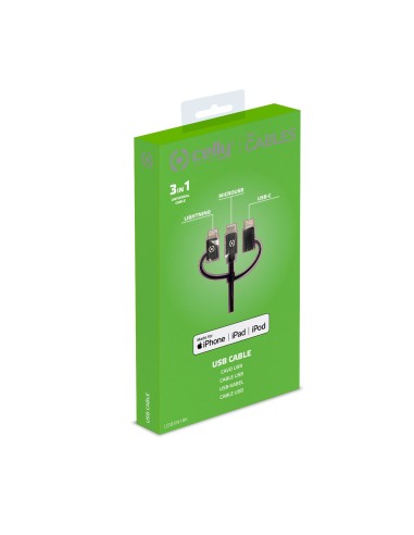 Celly USB3IN1BK cavo USB USB 2.0 1 m USB A Micro-USB B Nero