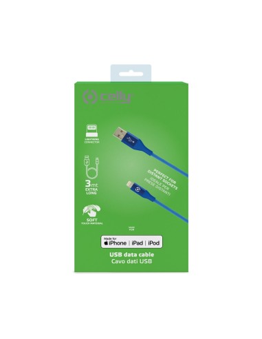 Celly USBLIGHTCOL3MBL cavo Lightning 3 m Blu