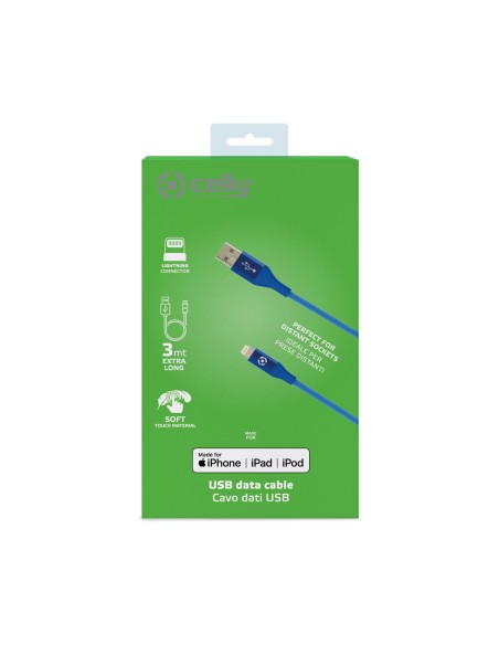 Celly USBLIGHTCOL3MBL cavo Lightning 3 m Blu