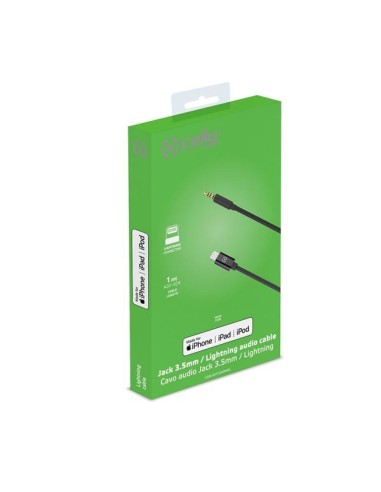 Celly USBLIGHT35MMBK cavo per cellulare Nero 1 m 3.5mm Lightning